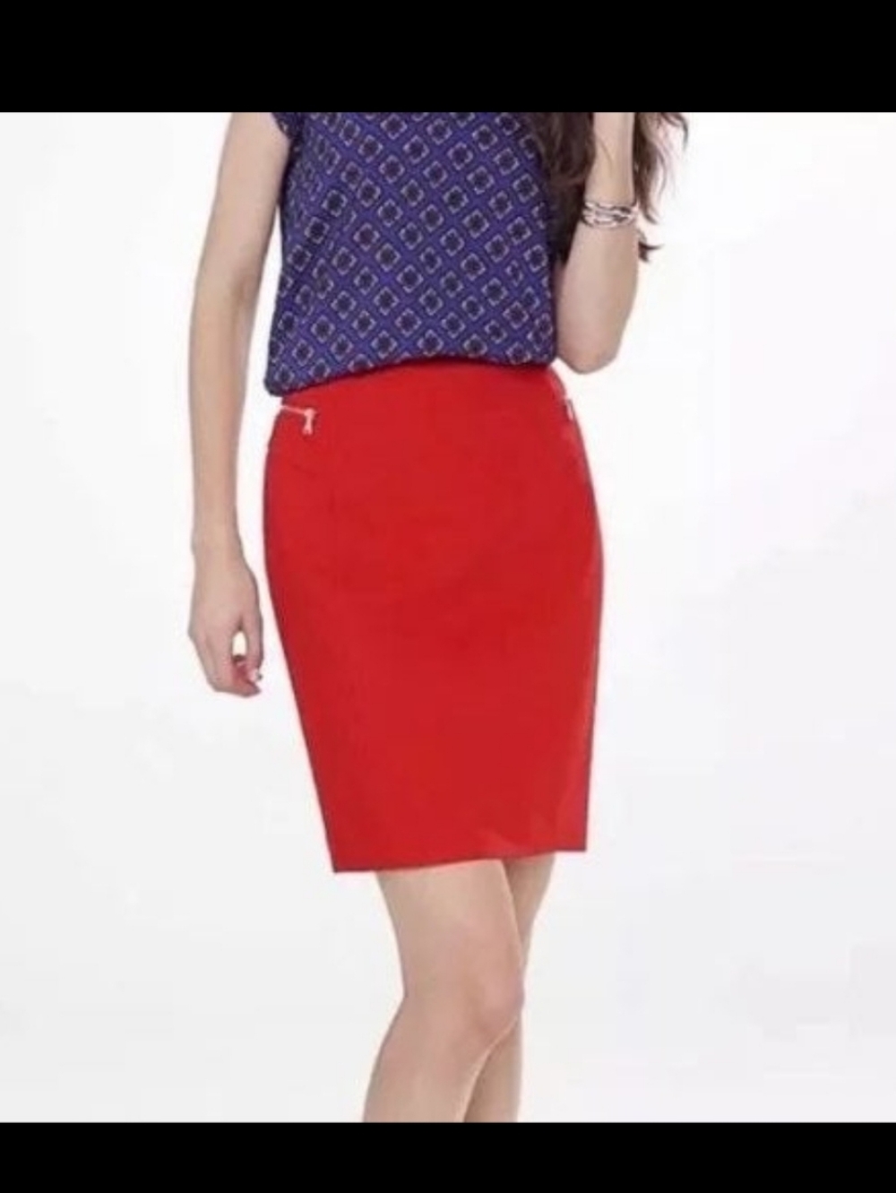 NWT Express Red Pencil Skirt with Front Zip Detail Size 10